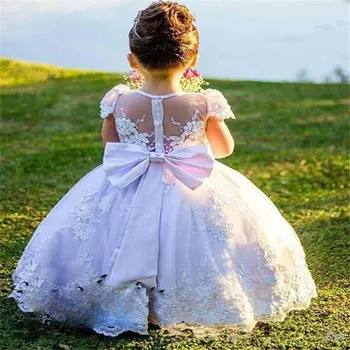 Кружевные платья для девочек в цветочек, Милые Детские пышные платья принцессы для девочек, Детское платье для вечеринки в честь Дня рождения, платье для Первого причастия длиной до земли