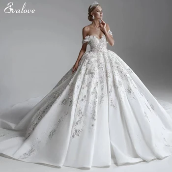 Романтичное бальное платье с лифом в виде сердечка, свадебное платье 2023, Нежные аппликации, расшитое бисером, атласное свадебное платье принцессы.