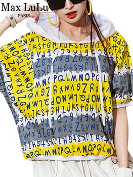 Max LuLu 2023, Классические женские летние футболки с капюшоном и модным принтом, женские Роскошные Свободные топы в стиле панк для отдыха, винтажная уличная одежда