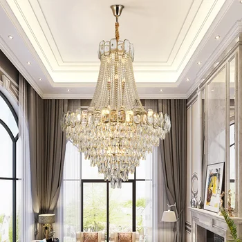 Современный роскошный Двухуровневый подвесной светильник с большим хрусталем, Вилла, холл, вестибюль отеля, лестница, люстра с подсветкой