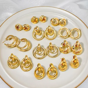Золотые Темпераментные Геометрические серьги-гвоздики для женщин, ретро Серьги с несколькими круглыми закручивающимися кольцами, Модные женские украшения для вечеринок