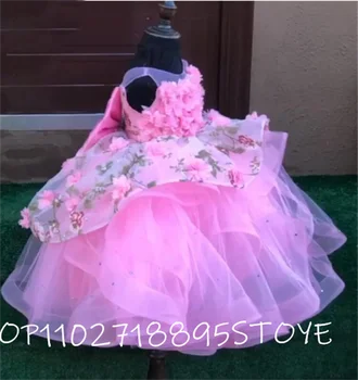 Детское платье принцессы с цветочным рисунком для девочек, детское платье для вечеринки в честь дня рождения, бальное платье с прозрачным вырезом, детская одежда