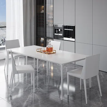 Обеденный стол Rock Plate из алюминиевого сплава, обеденный стол Rock Plate Home Inno White, Минималистичный обеденный стол в итальянском стиле, расческа для стульев