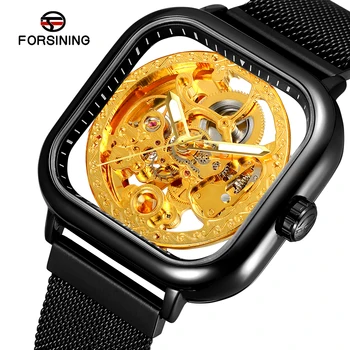 Модные мужские механические часы T-winner с автоматическим заводом, золотые наручные часы из прозрачной сетки и стали для мужчин, мужские часы Hot Hour
