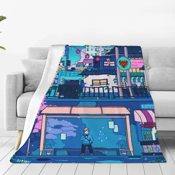 Одеяло для ночных игр в стиле аниме Манга City, Бархатное Весенне-осеннее многофункциональное теплое одеяло для кровати, автомобильное одеяло