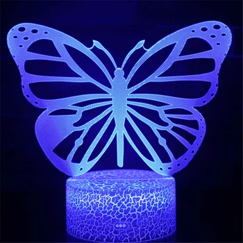 Бабочка 3D Иллюзионная лампа 7/16 цветов, меняющая сенсорный датчик, Дистанционное животное, светодиодный ночник, Декор для спальни, Подарки для девочек и детей 3