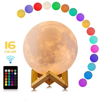 3D-принт Moon LED Night Light Красочное изменение 15 см Сенсорный USB Перезаряжаемый Лунный ночник с дистанционным управлением, Настольный Домашний декор, Подарки