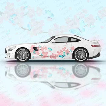 Наклейки на кузов с розовыми цветами и бабочками Виниловая наклейка Itasha на боковую сторону автомобиля, наклейка на кузов автомобиля, наклейки для украшения автомобиля 0