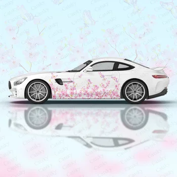 Наклейки на кузов с розовыми цветами и бабочками Виниловая наклейка Itasha на боковую сторону автомобиля, наклейка на кузов автомобиля, наклейки для украшения автомобиля 2
