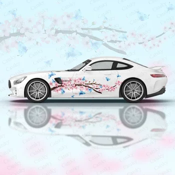 Наклейки на кузов с розовыми цветами и бабочками Виниловая наклейка Itasha на боковую сторону автомобиля, наклейка на кузов автомобиля, наклейки для украшения автомобиля 4