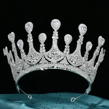 Свадебные украшения для волос, Диадемы и короны из кристаллов циркона, Большая Повязка на голову для невесты, головной убор принцессы, королевы, Свадебные Аксессуары