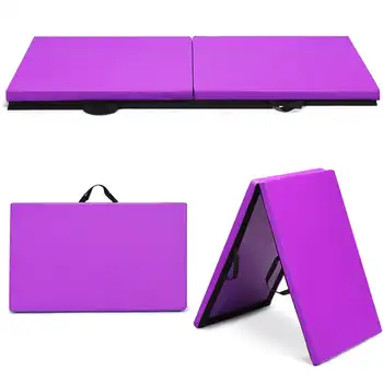 Толстый гимнастический коврик для йоги 6 x 2 дюйма, с двумя складывающимися панелями, фиолетовый