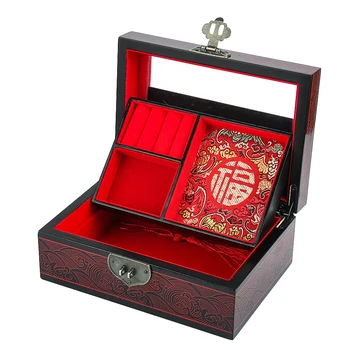 Китайская винтажная коробка для хранения ювелирных изделий, ручная роспись, подарочная коробка для новобрачных, Косметический органайзер, принадлежности для туалетного столика, украшения