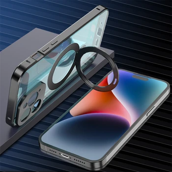 Магнитный чехол для iPhone 14 13 12 Pro Max, металлическая рамка, двусторонняя защита объектива камеры из закаленного стекла, новый чехол для ПК с пряжкой