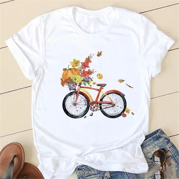 Женская футболка с коротким рукавом и велосипедным принтом, Топ, женская футболка, Женская Милая Летняя одежда для путешествий 90-х, Повседневная модная футболка с рисунком-