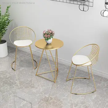 Креативная комбинация стола и стула в скандинавском стиле, наборы садовой мебели для отдыха из золотистого железа