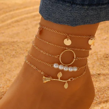 Винтажный ножной браслет с подвеской в виде слона для женщин LOVE Многослойная цепочка Пляжный Летний браслет в стиле Бохо для ног Ювелирные изделия 4