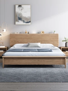 Двуспальная кровать из массива ясеня в скандинавском стиле 1,8 м, кровать для главной спальни, современная минималистичная мебель, бревенчатая кровать для хранения 1,5 м
