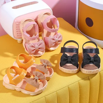 Сандалии для девочек, лето 2023, новые детские нескользящие сандалии принцессы на мягкой подошве, детские пляжные сандалии с открытым носком, детская обувь