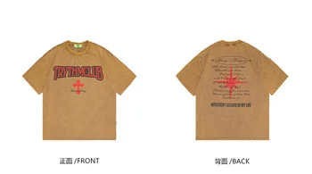 Стирка ретро винтажных футболок американского бренда Tide с буквенным принтом, новых мужских повседневных футболок оверсайз на весну и лето 5