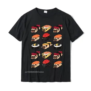 Забавная футболка Sushi Pugs, футболка с обычным новым дизайном, мужские топы, майки Hombre, обычный хлопок
