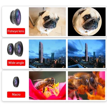Fish Eye Lens линзы макро объектив телефон Wide Angle Macro Zoom Fisheye Lentes For iPhone XS Samsung Phone Lens Kit Camera Lens 3