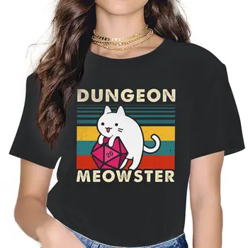 Dungeon Meowster Забавный Настольный Геймер Cat D20 Женские Рубашки DnD Игровая футболка Harajuku Винтажная Женская Одежда 0
