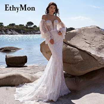 Ethymon Trumpet Очаровательное Свадебное платье со съемным рукавом на молнии, сексуальное платье без бретелек для невесты, Тюлевое праздничное платье, сшитое на заказ