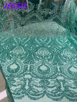 Африка Морден Вышитая Тюлевая сетка С блестящими бусинами Роскошное Французское Сетчатое кружевное вечернее платье для свадебной вечеринки