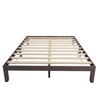 Современный каркас кровати-платформы из дерева, пружинный блок не требуется, прочная опора из деревянных планок, легко монтируется, Размер Queen Size, кофейного цвета 2