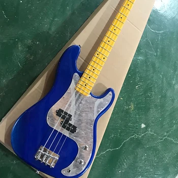 4-Струнная Электрическая Бас-гитара Blue P с Желтым Кленовым Грифом, Настраиваемая