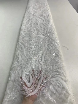 Изысканные бусины кружевная сетка ткань для свадебного платья, модная роскошная бисерная трубка вышивка блестками DIY шитье 5 ярдов