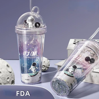 3D Space Cup Креативная бутылка для воды с соломинкой Пластиковые стаканчики Подарочные Летние Стаканчики Бутылка для напитков Стакан с соломинкой Оптом Оптом