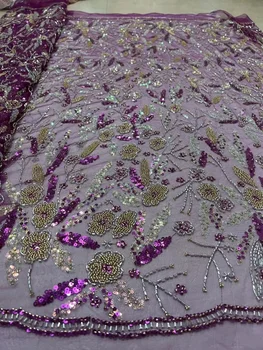 2023пурпурные Вышитые бисером африканские кружевные ткани красивая французская тюлевая кружевная ткань 5 ярдов оптом для свадебного платья Швейный Материал