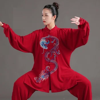 Униформа Тайцзи Традиционная Китайская вышитая одежда для занятий боевыми искусствами Костюм Винчунь с длинным рукавом Форма кунг-фу FF3695