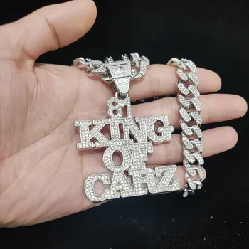 Мужчины Женщины Хип-хоп KING of CARZ Кулон Ожерелье Кристалл Кубинская цепочка Хип-хоп ожерелья Рэппер Шарм Ювелирные изделия Подарки 0