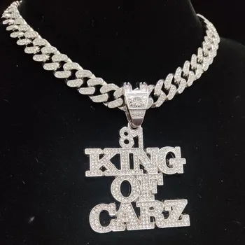 Мужчины Женщины Хип-хоп KING of CARZ Кулон Ожерелье Кристалл Кубинская цепочка Хип-хоп ожерелья Рэппер Шарм Ювелирные изделия Подарки 1