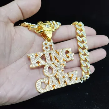 Мужчины Женщины Хип-хоп KING of CARZ Кулон Ожерелье Кристалл Кубинская цепочка Хип-хоп ожерелья Рэппер Шарм Ювелирные изделия Подарки 3
