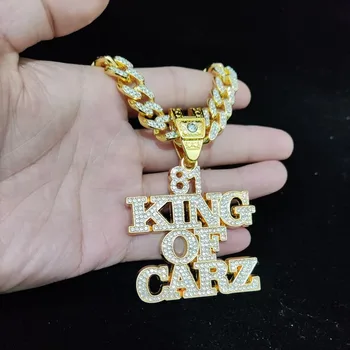 Мужчины Женщины Хип-хоп KING of CARZ Кулон Ожерелье Кристалл Кубинская цепочка Хип-хоп ожерелья Рэппер Шарм Ювелирные изделия Подарки 4