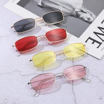 2022 Классические Металлические прямоугольные солнцезащитные очки карамельного цвета с защитой UV400, Корейские маленькие овальные Женские солнцезащитные очки фирменных оттенков Eyewear