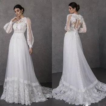 Богемное свадебное платье 2020 года с кружевной аппликацией и длинным рукавом, пляжные свадебные платья для улицы, свадебные платья в стиле Кантри, Vestidos