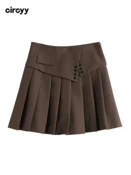 Мини-юбка Трапециевидной формы с высокой талией, Нерегулярные Плиссированные юбки в стиле пэчворк, Дизайнерская Y2k Корейская Летняя новинка 2023 года, Уличная одежда