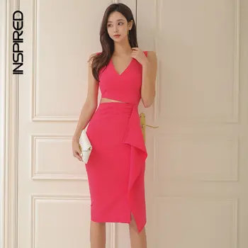 Корейское элегантное Женское платье 2023, Летнее платье без рукавов с V-образным вырезом, облегающая сумка, платья с разрезом на бедрах для женщин, Шикарное элегантное платье для пригородных поездок
