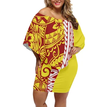 Женская праздничная Элегантная Летняя Короткая юбка Polynesian Samoa, Женское Повседневное платье с Гибискусом и открытыми плечами, Мини-юбка с рукавом 