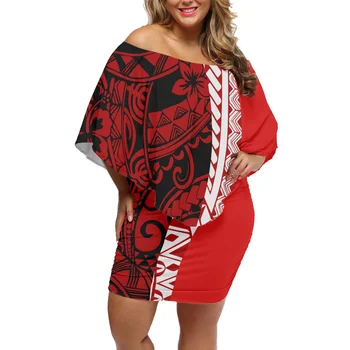 Женская праздничная Элегантная Летняя Короткая юбка Polynesian Samoa, Женское Повседневное платье с Гибискусом и открытыми плечами, Мини-юбка с рукавом 