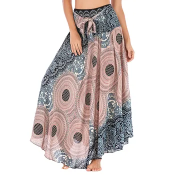 Юбки в стиле бохо, женская пляжная эластичная юбка с этническими цветами, яркая лоскутная юбка из радужного вискоза, стильная длинная юбка с большим подолом Faldas