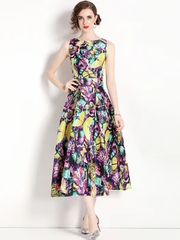 Дизайнерское летнее платье без рукавов с цветочным принтом, женское элегантное винтажное платье Миди на бретелях, праздничное повседневное платье Vestidos