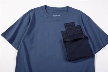 Мужская модная футболка оверсайз в стиле хип-хоп, футболки в стиле милитари, футболки свободного покроя в стиле пэчворк с карманами, топы с короткими рукавами в стиле пэчворк. 4