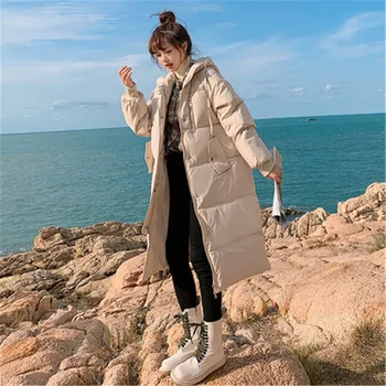 Корейская повседневная пуховая куртка средней длины, женская длинная куртка выше колена, 2023 новая свободная и толстая модная хлебная куртка