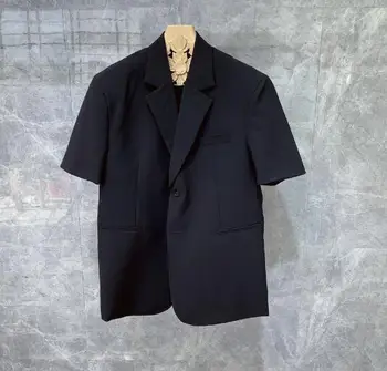 Новый летний мужской костюм однотонного цвета с коротким рукавом, свободный костюм из хлопчатобумажной смеси, пальто, куртка ABB85